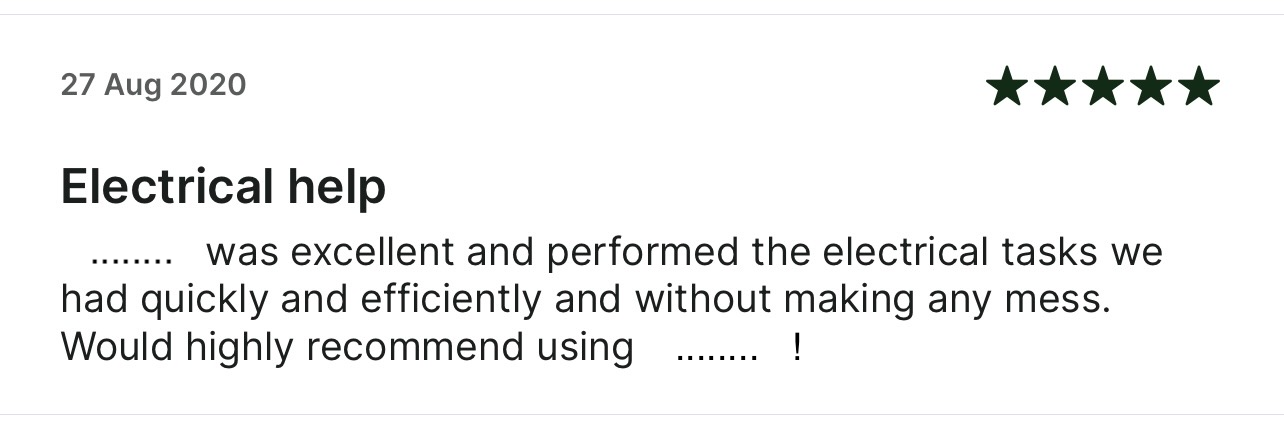 5-stele recenzie Taskrabbit: A fost excelent și a efectuat sarcinile electrice pe care le-am avut rapid, eficient și fără a face nicio dezordine.